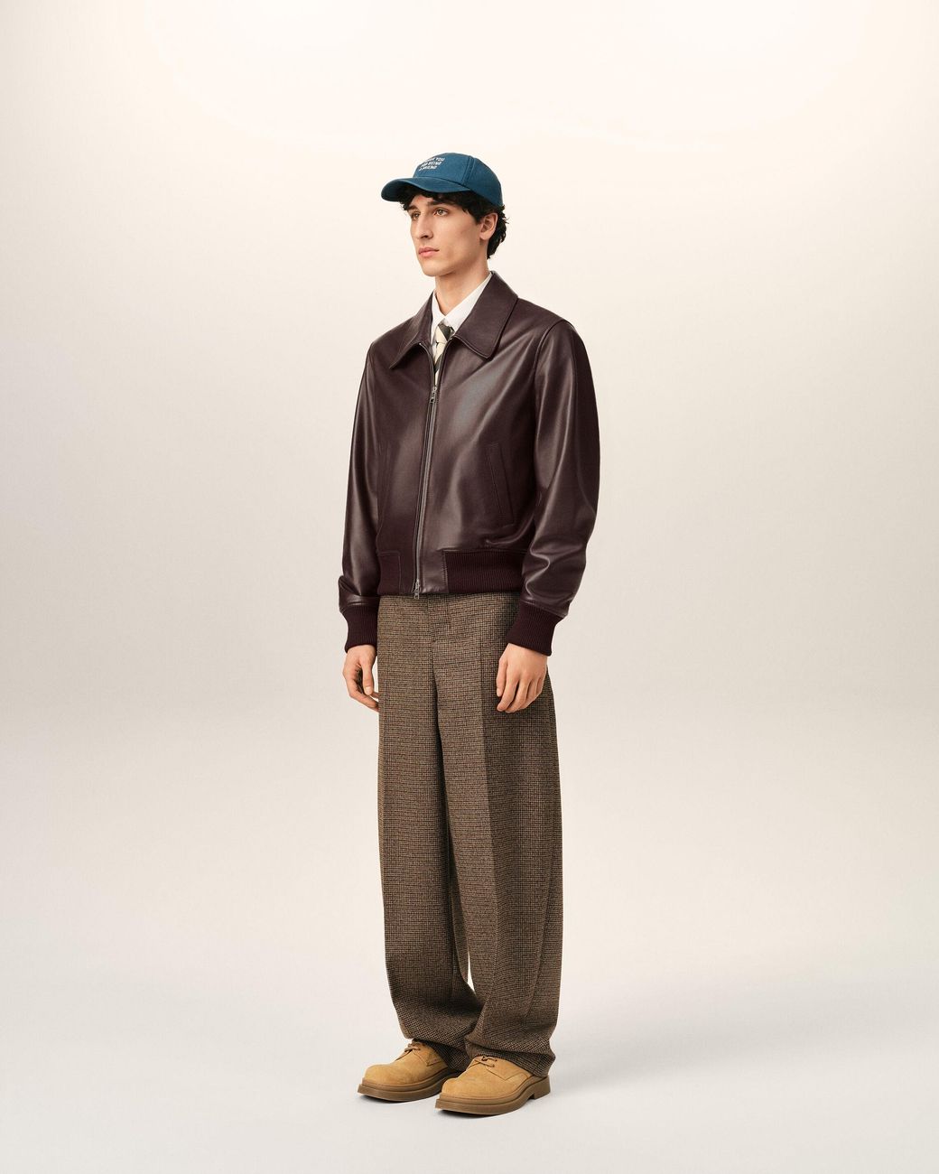 AMI Brown Burgundy Lamb Leather Zipped Jacket for men