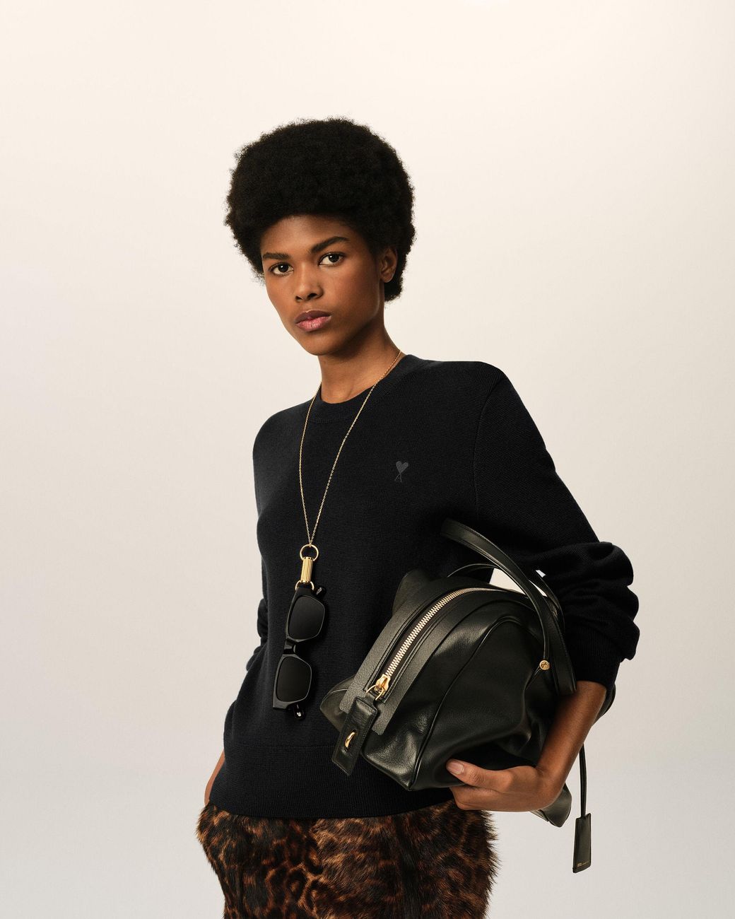 AMI Black Wool Ami De Coeur Crewneck Sweater