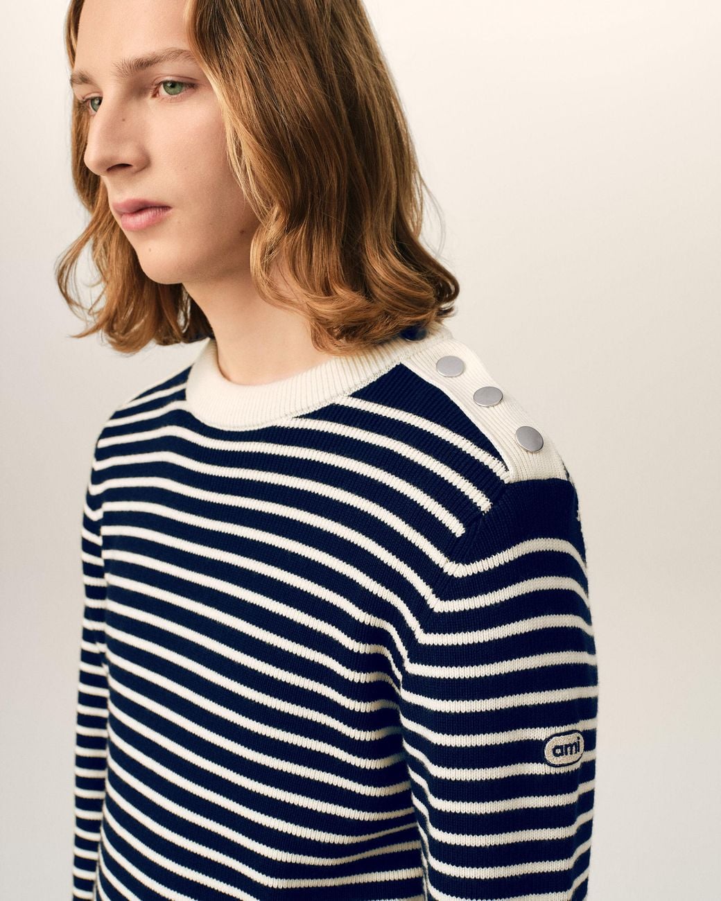 AMI Blue Sailor Striped Wool Crewneck Sweater