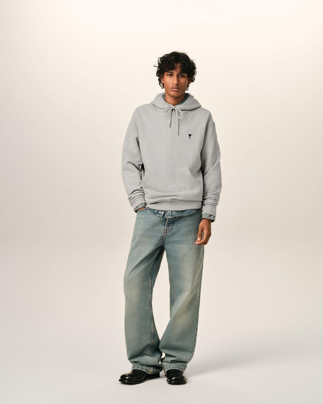 AMI Gray Cotton Hoodie With Ami De Coeur for men