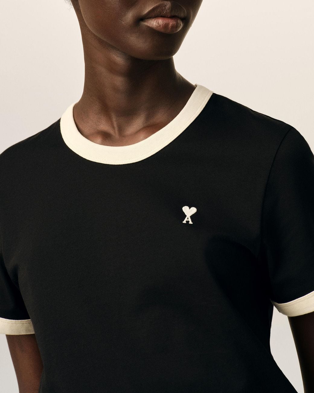 AMI Black Contrasted Cotton T-Shirt With Ami De Coeur
