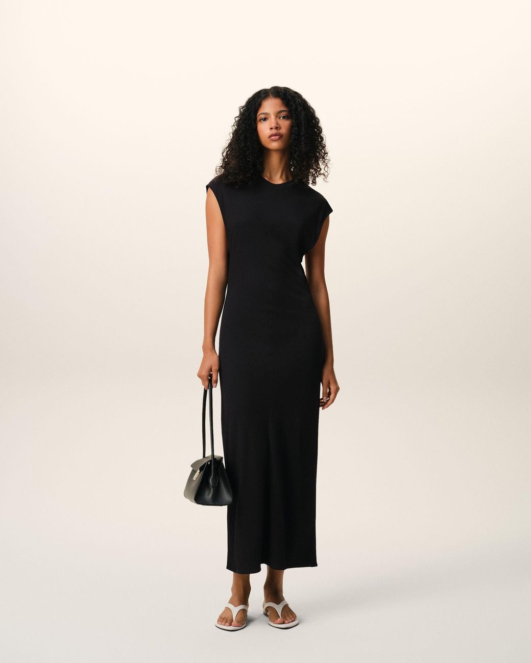 AMI Black Jersey Sleeveless Fitted Long Dress
