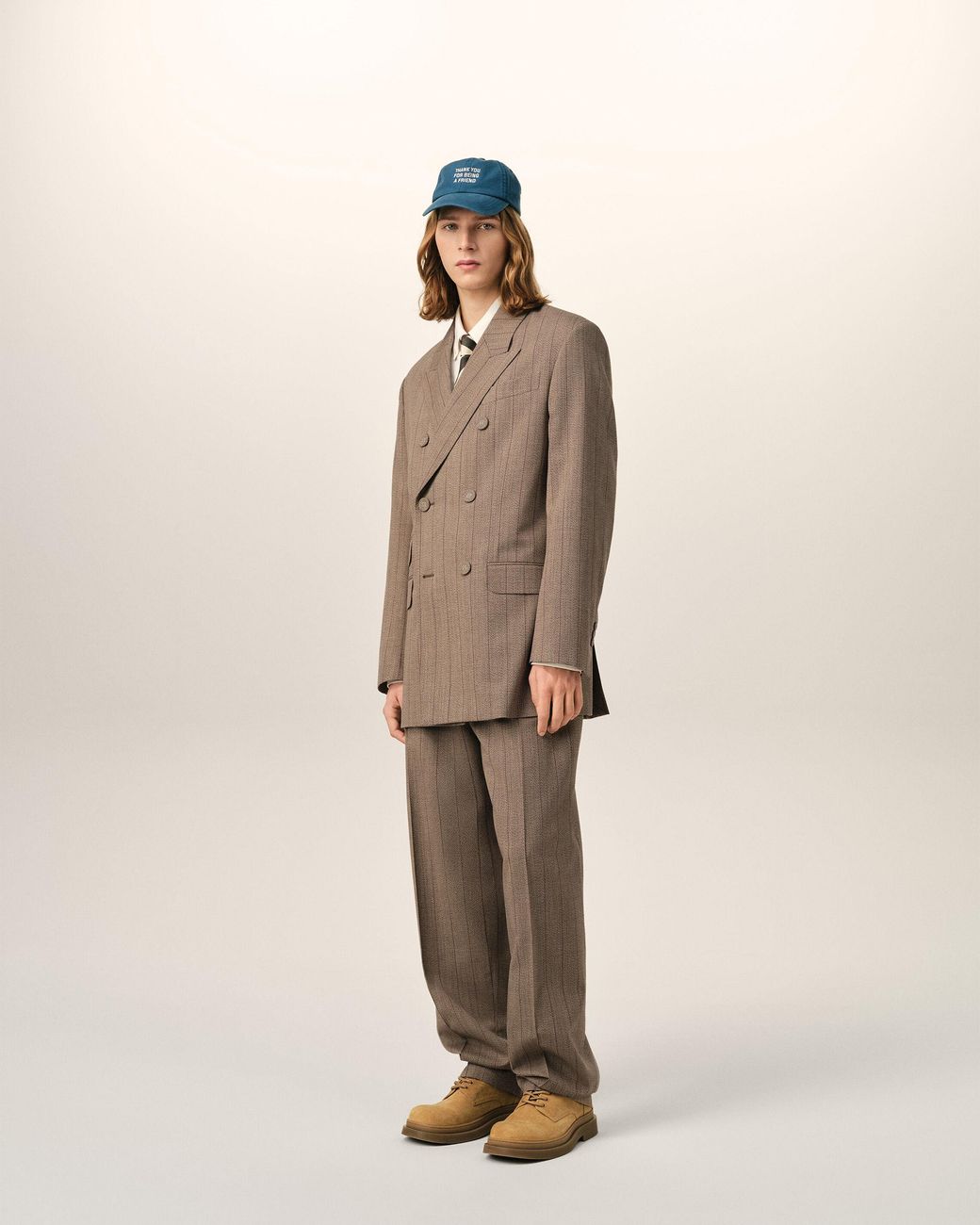 AMI Natural Double Breasted Striped Wool Blazer for men