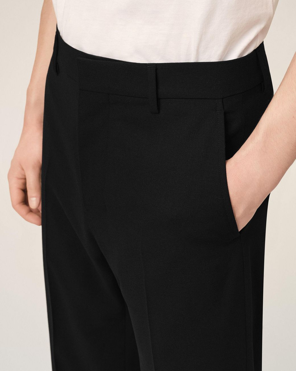 AMI Black Straight-Fit Wool Trousers for men