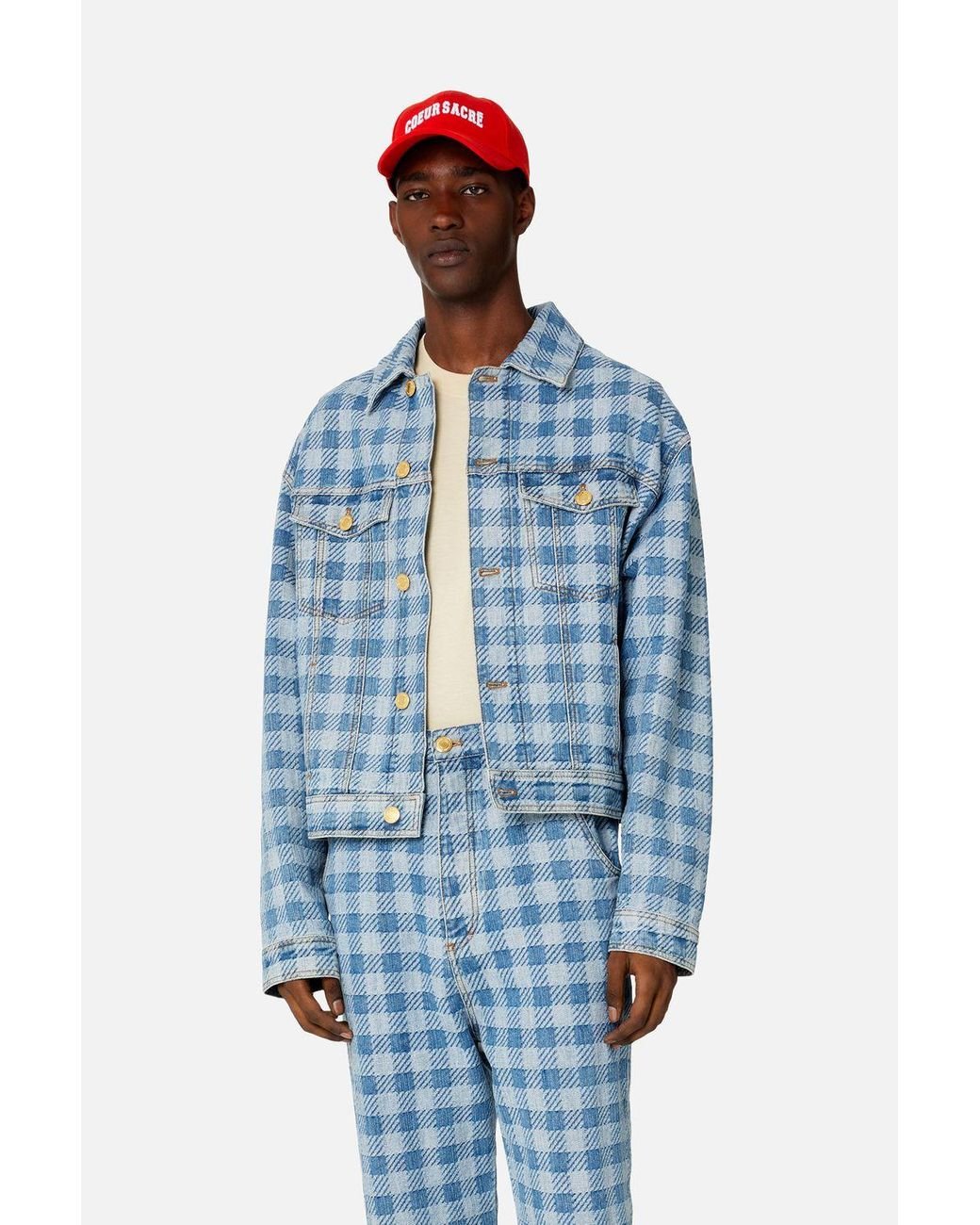 Checked denim clearance jacket