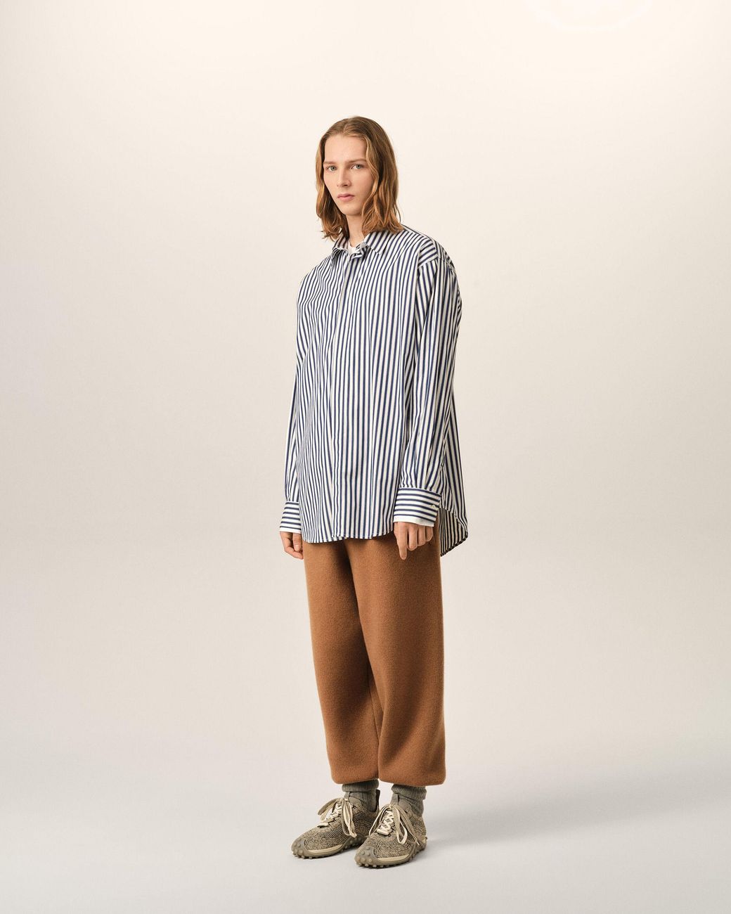 AMI Blue Large Striped Cotton Shirt With Removable Collar