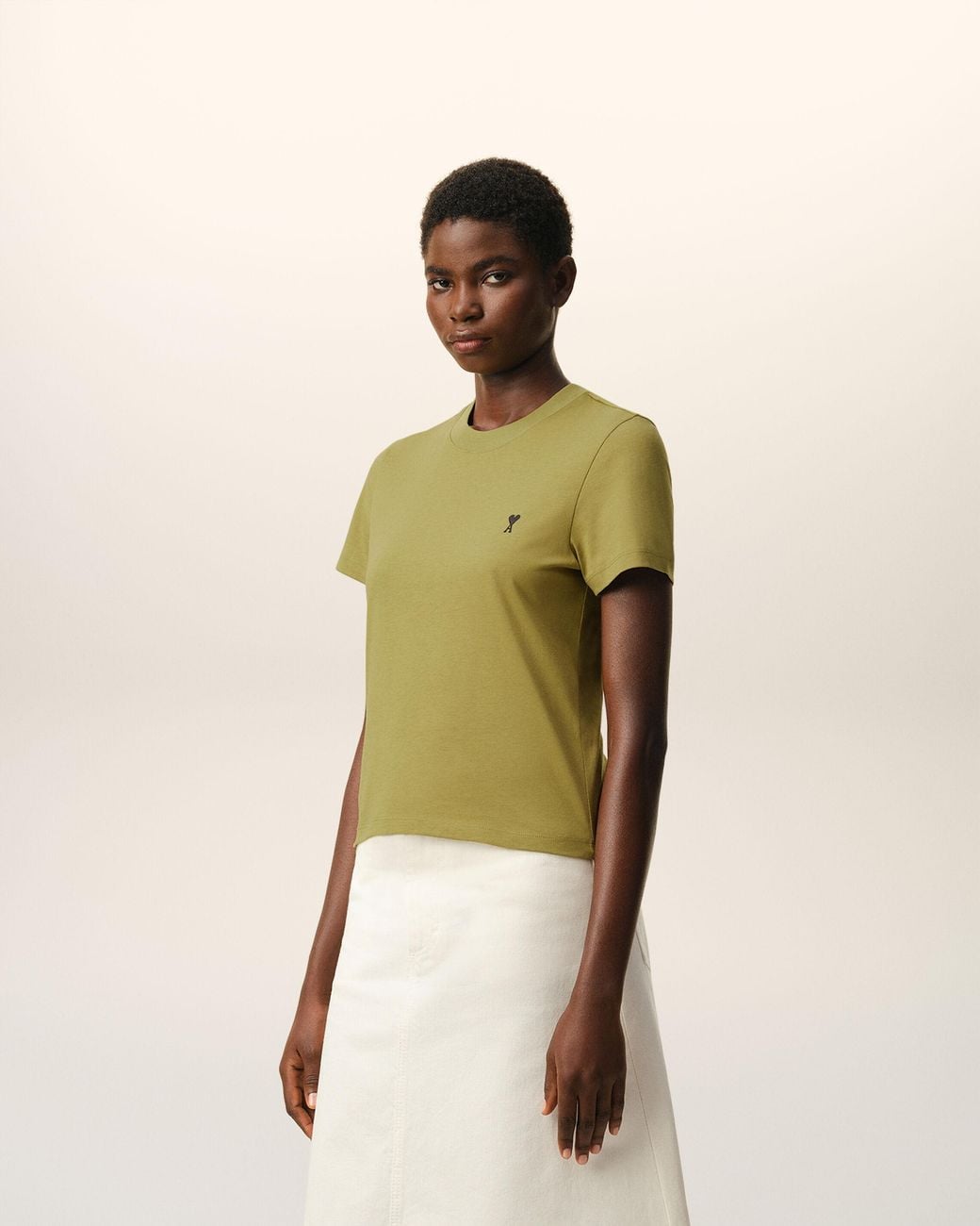 AMI Green Cotton Ami De Coeur Cropped T-Shirt
