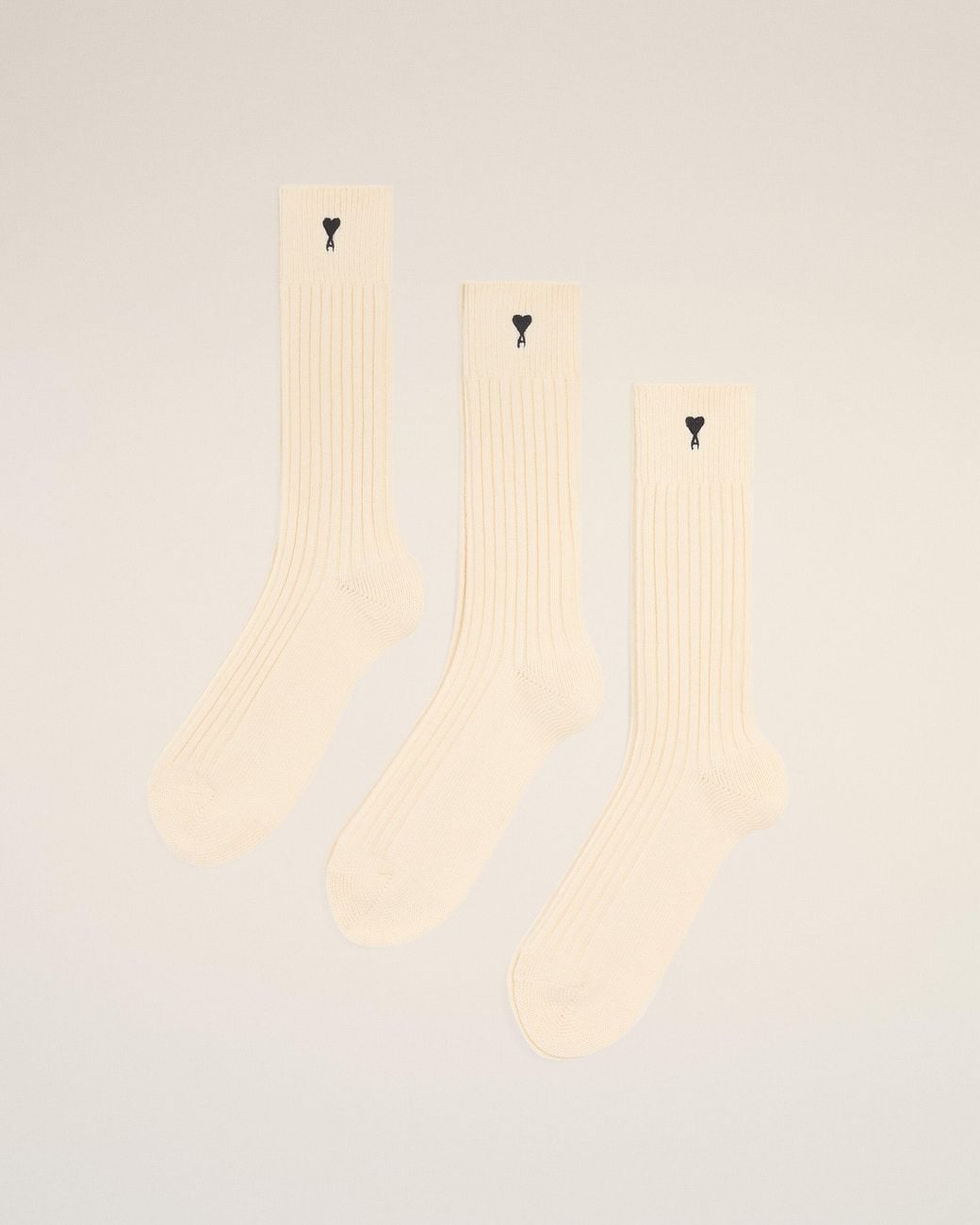 AMI Natural Cotton Three-Pack Socks With Ami De Coeur