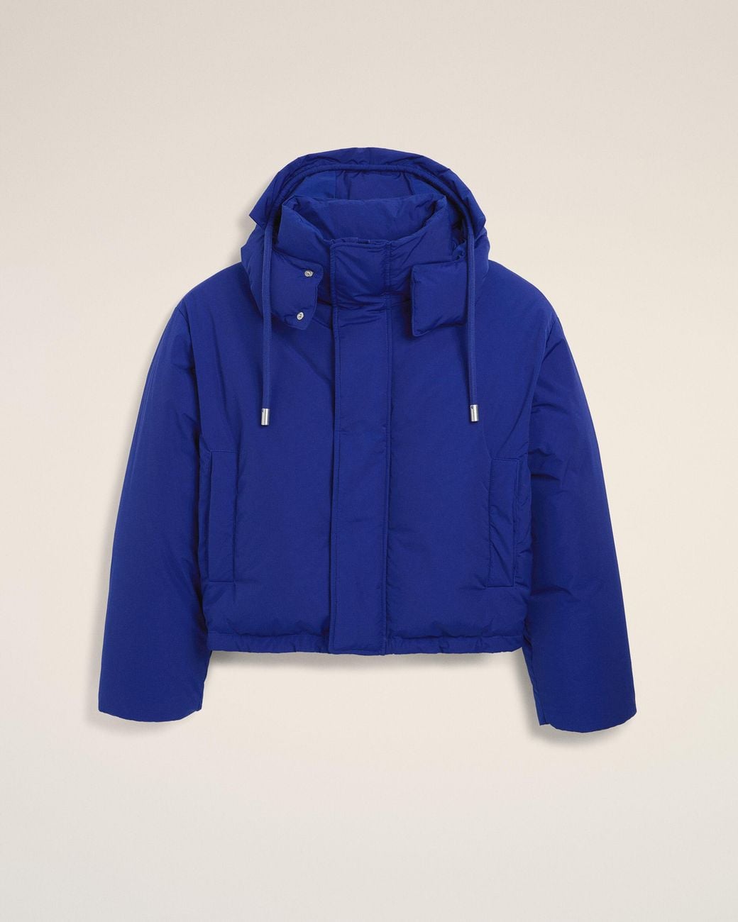 AMI Blue Hooded Nylon And Cotton Down Jacket With Ami De Coeur for men