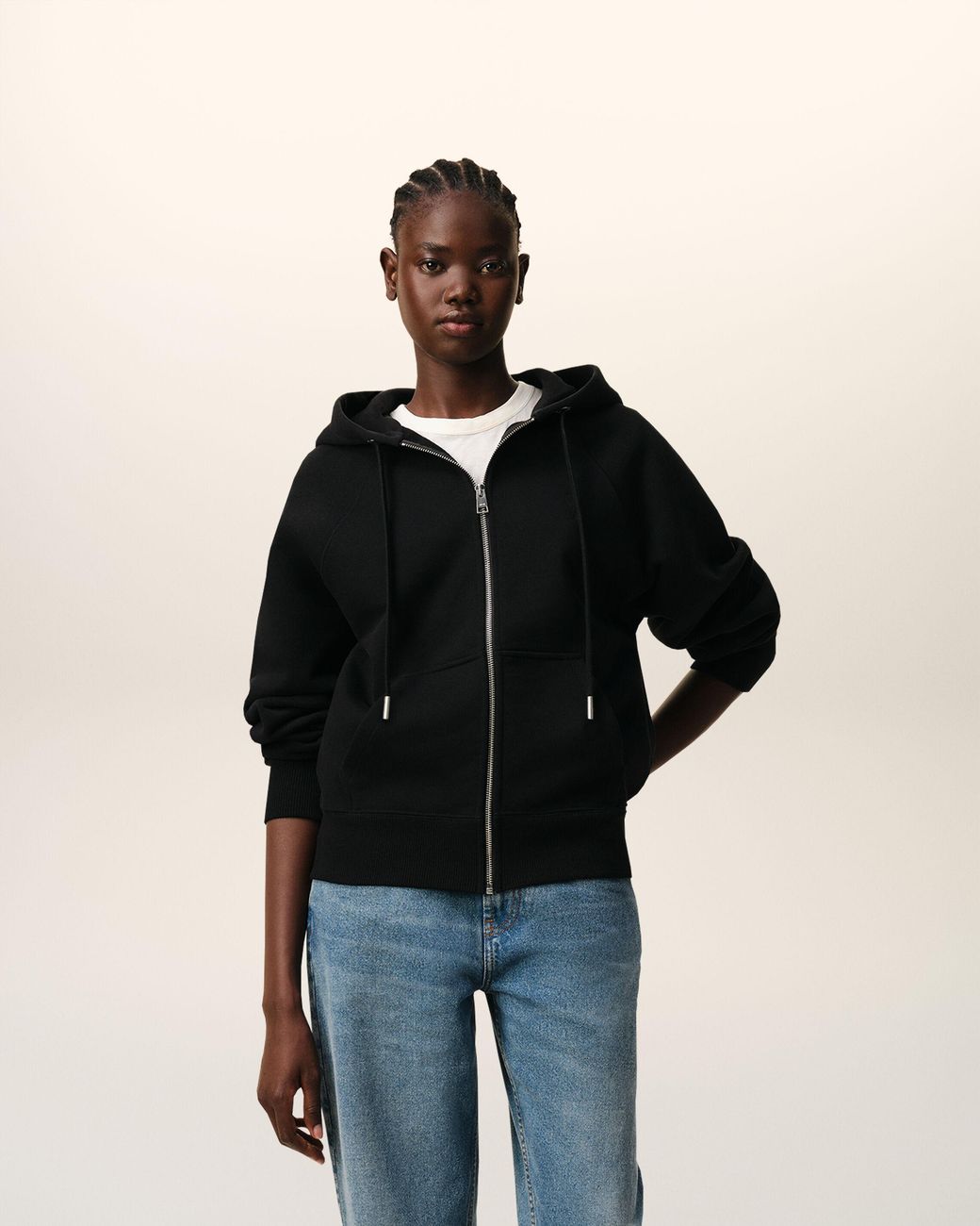 AMI Black Zipped Cotton Hoodie With Embossed Ami De Coeur