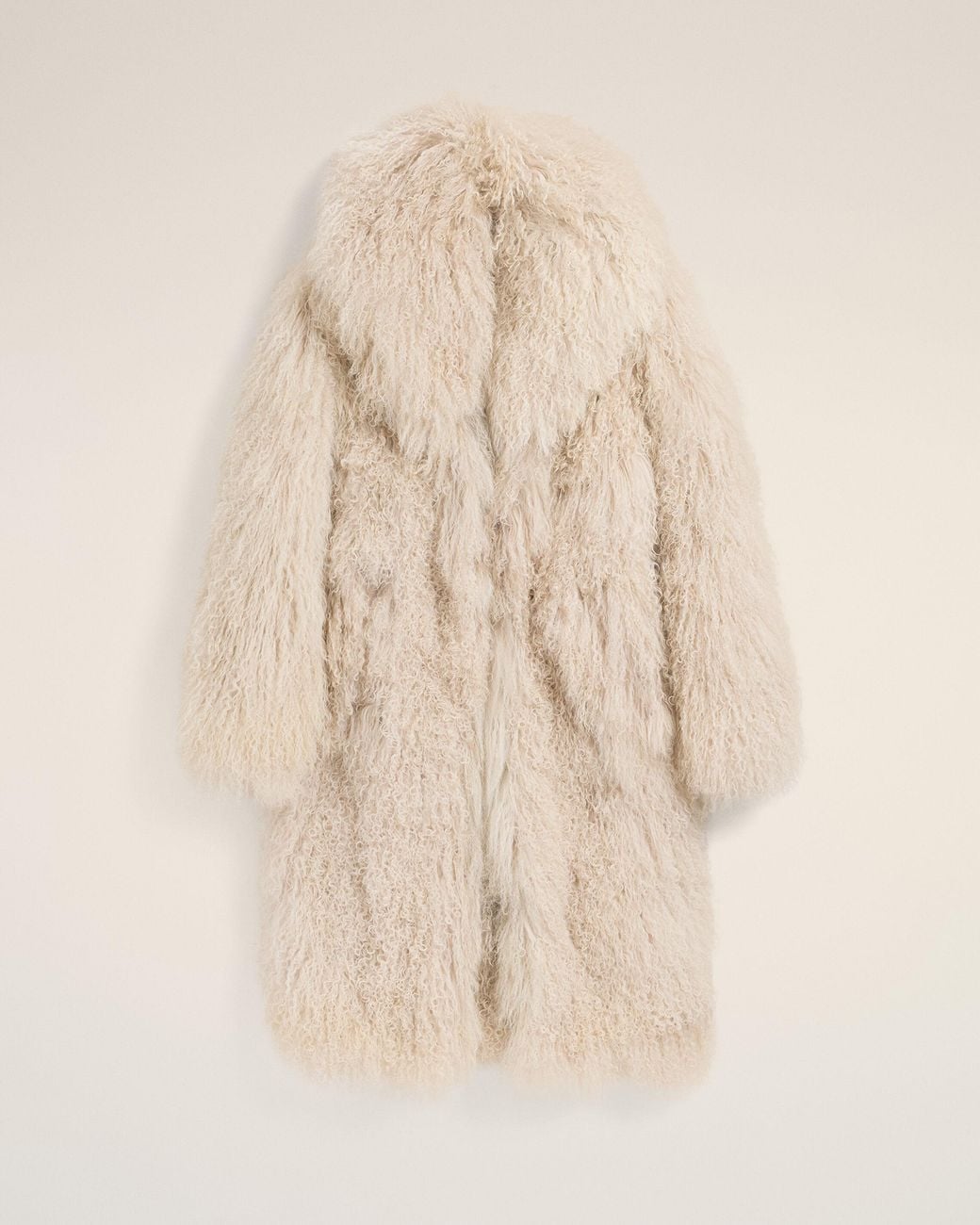 AMI Natural Long Lamb Shearling Coat
