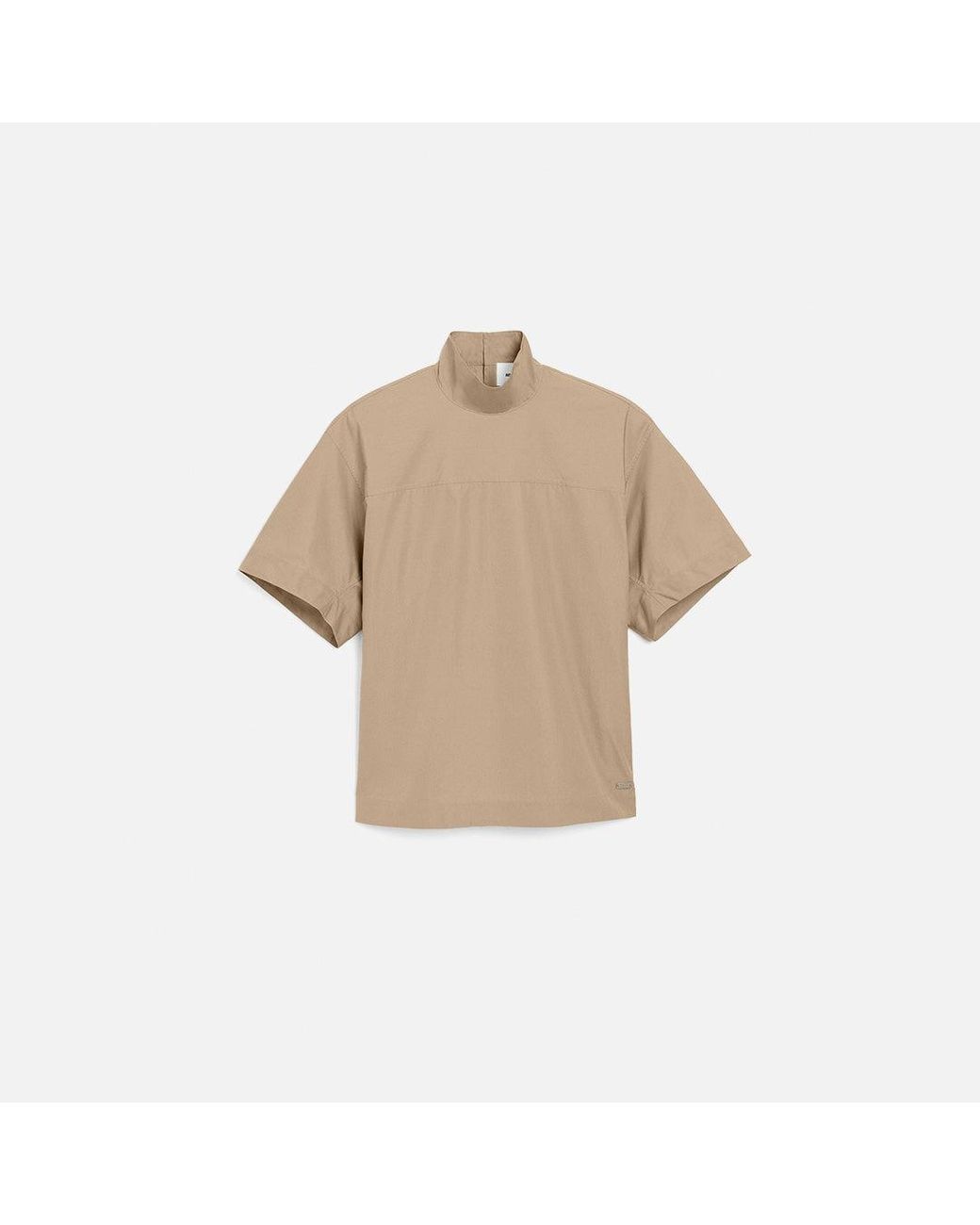 AMI Natural Cotton Stand Up Collar Buttoned T Top