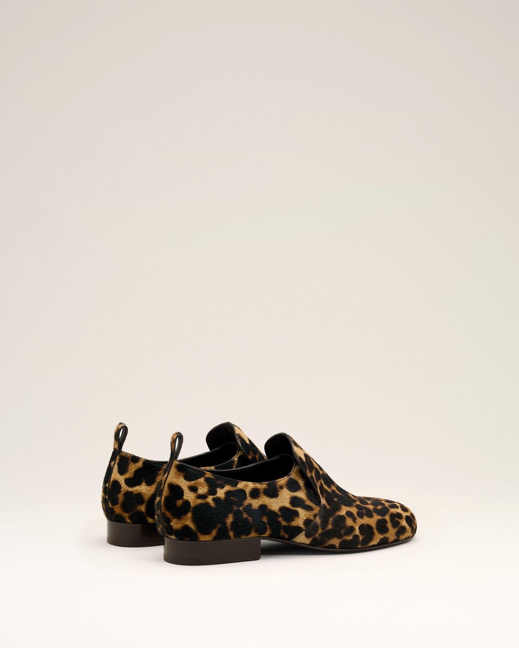 AMI Natural Leopard Printed Flat Cowhide Leather Shoes