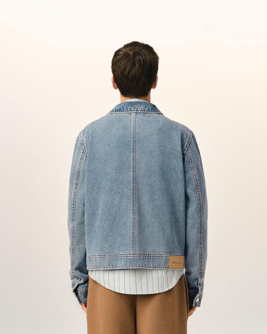 AMI Blue Cotton Contrasted Zipped Jacket With Ami De Coeur for men