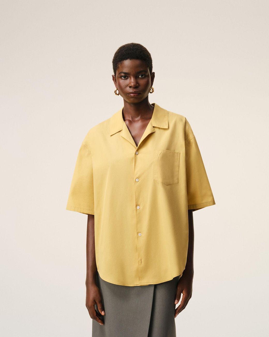 Ami Paris Cotton Short Sleeve Camp Collar Boxy Shirt in Yellow | Lyst