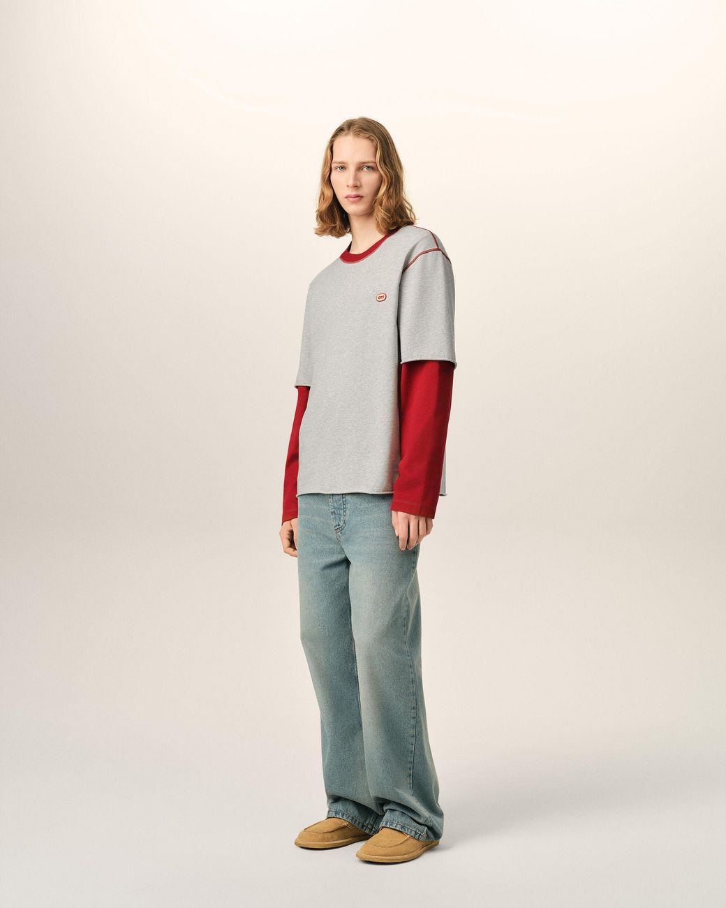 AMI White Double Sleeves Cotton T-Shirt With Ami Patch for men