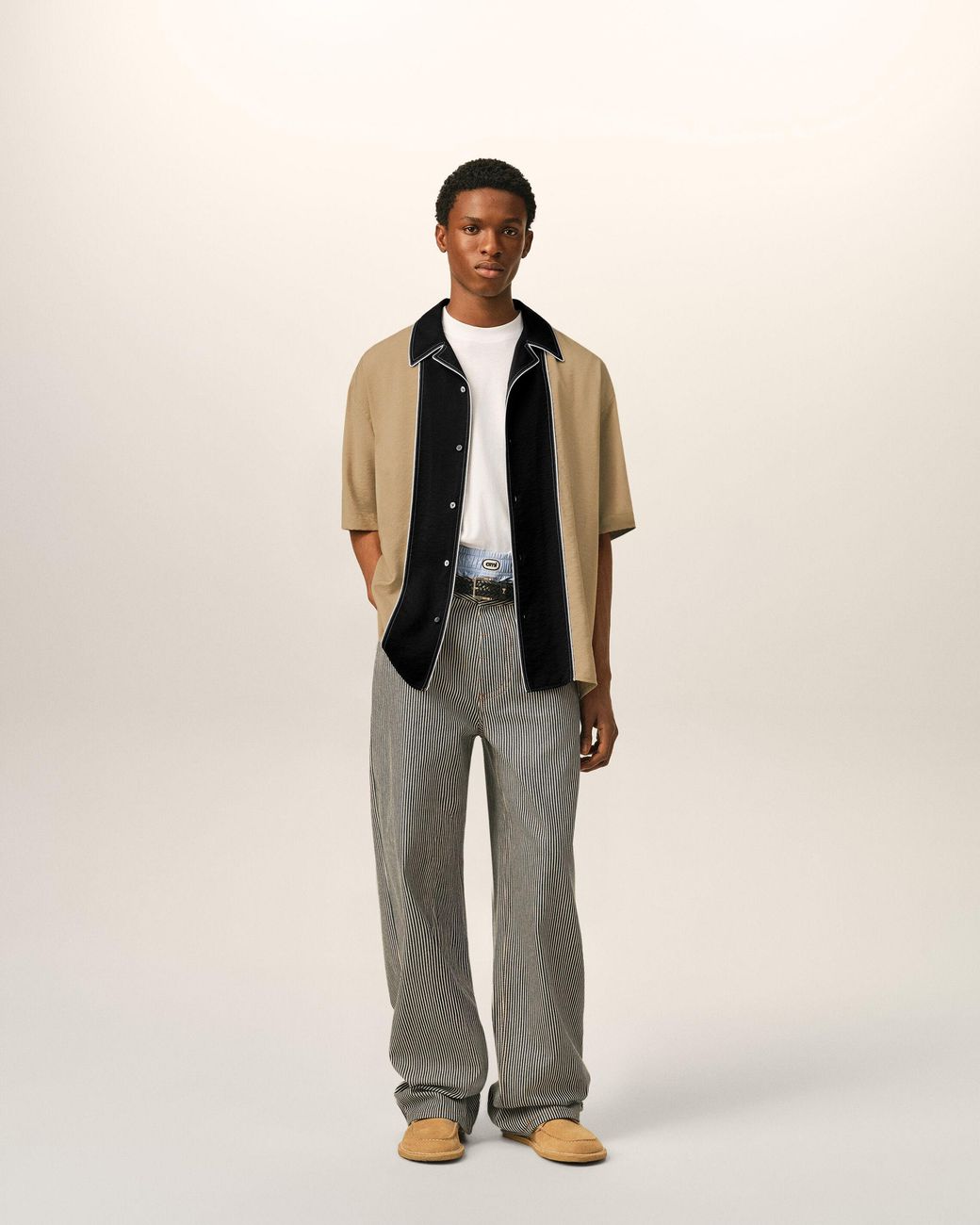 AMI Natural Boxy Bicolor Viscose Twill Short-Sleeve Shirt for men