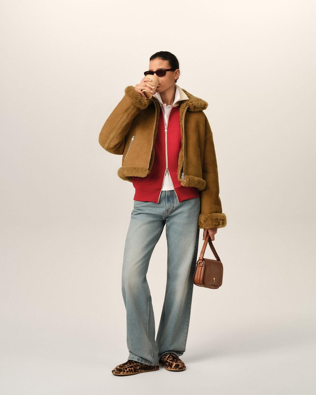 AMI Natural Sheep Shearling Aviator Jacket