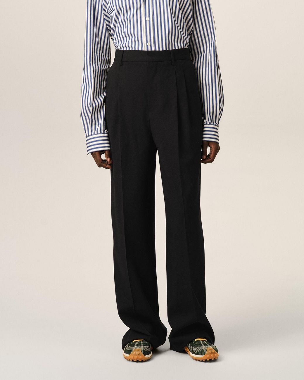 AMI Black High-Waisted Wide-Leg Wool Trousers