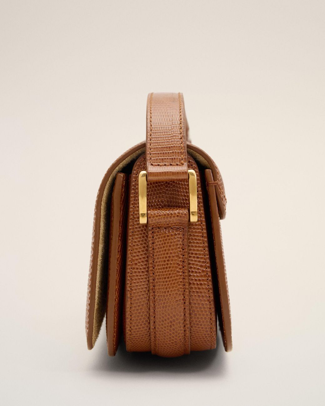 AMI Natural Lizard Embossed Cowhide Leather Paris Paris Shoulder Bag