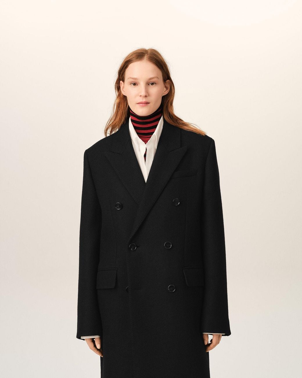 AMI Black Double Breasted Wool Coat