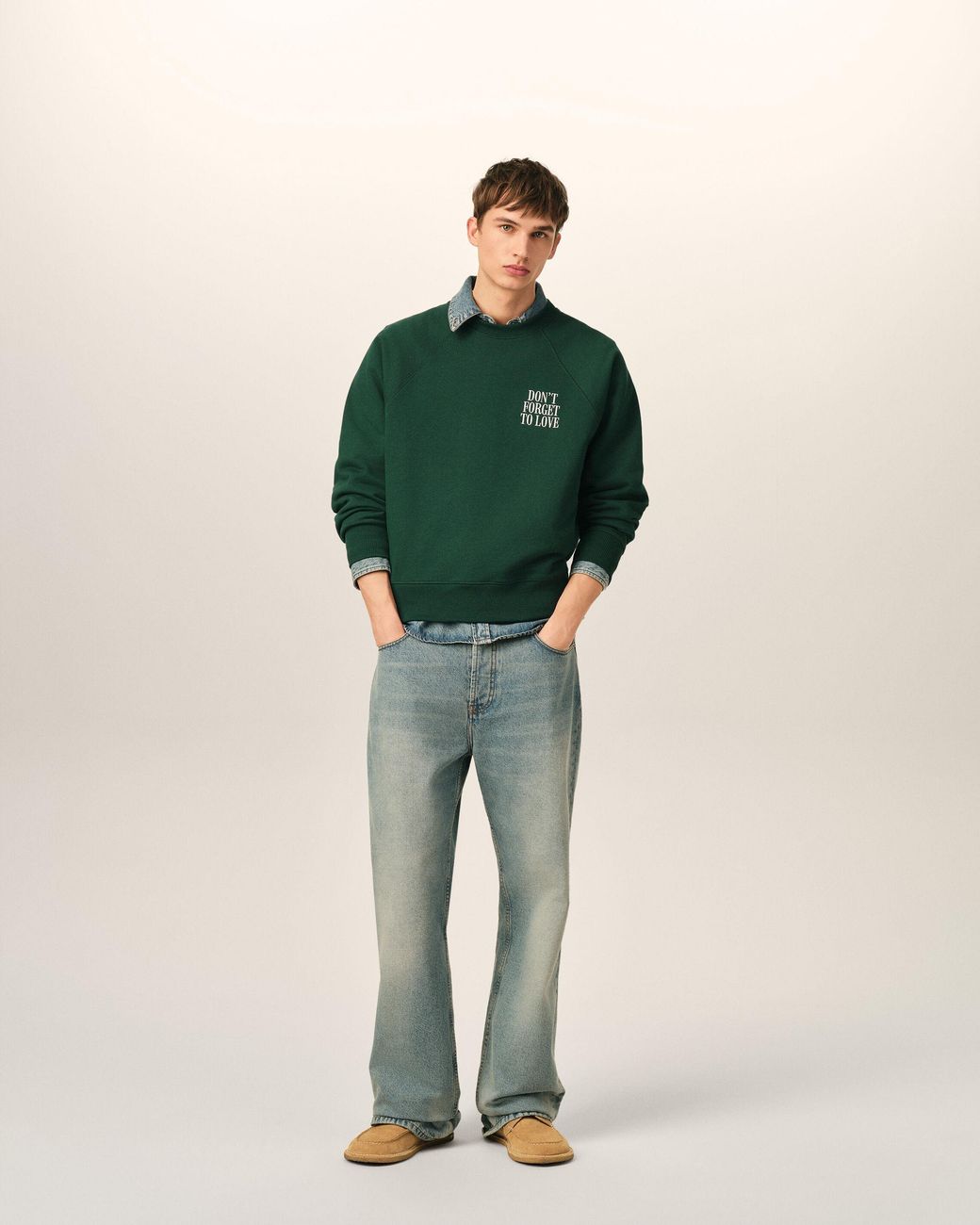 AMI Green Cotton "Don'T Forget To Love" Sweatshirt