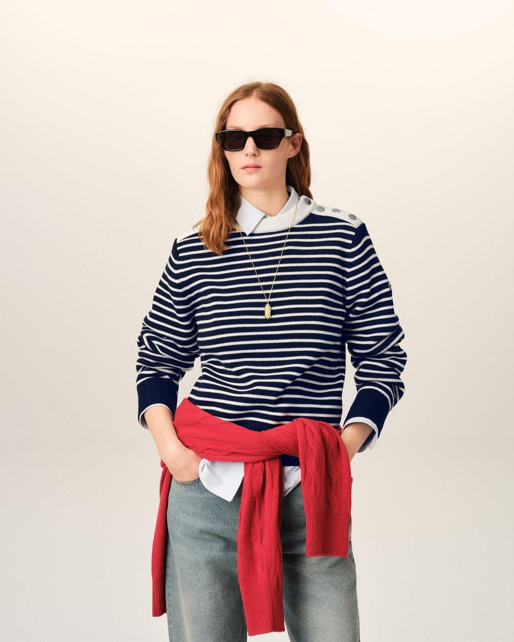 AMI Blue Sailor Striped Wool Crewneck Sweater