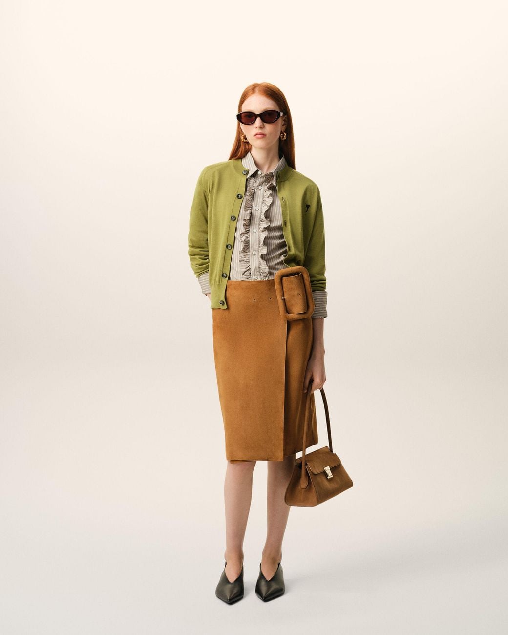 AMI Green Wool Crewneck Ami De Coeur Cardigan