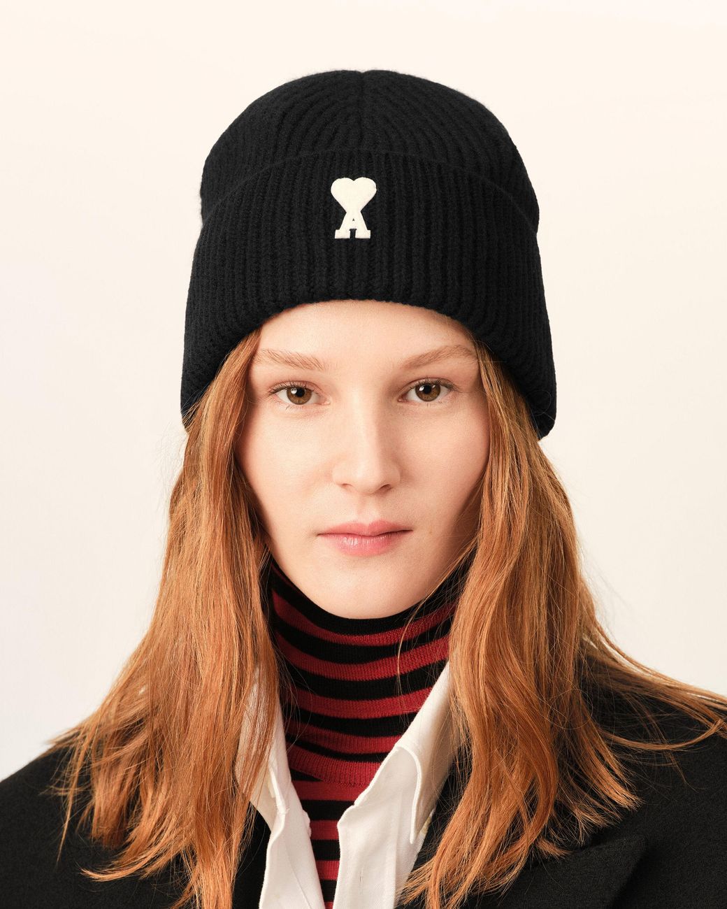 AMI Black Wool Beanie With Ami De Coeur