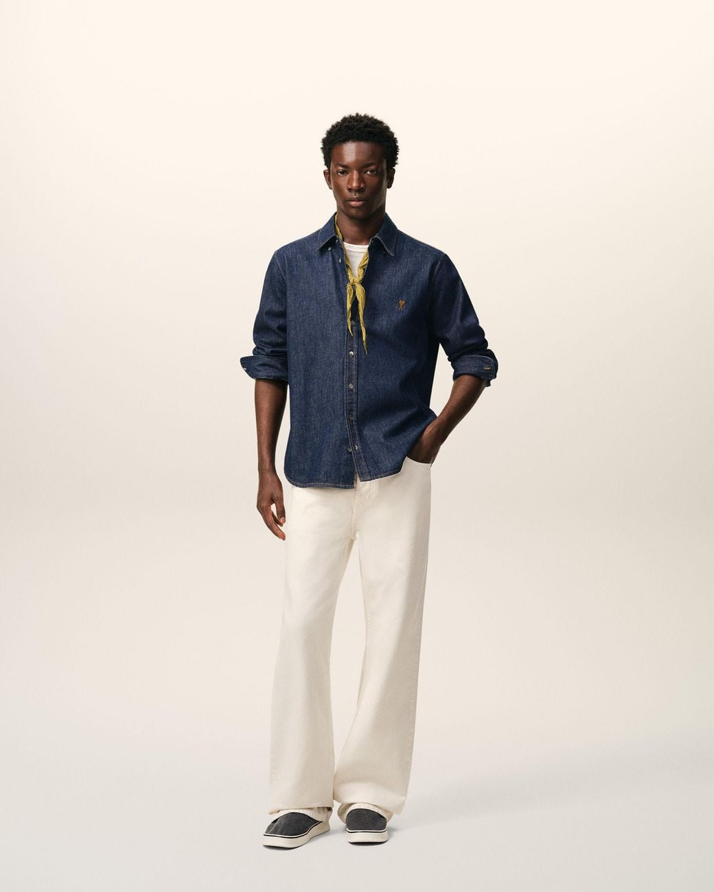 AMI Blue Denim Cotton Ami De Coeur Shirt