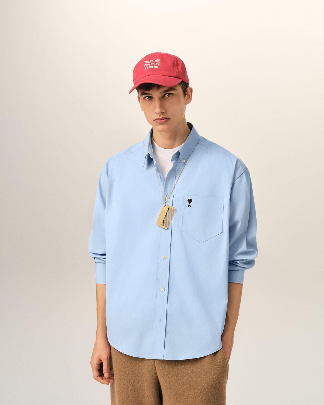 AMI Blue Boxy Cotton Shirt With Ami De Coeur for men