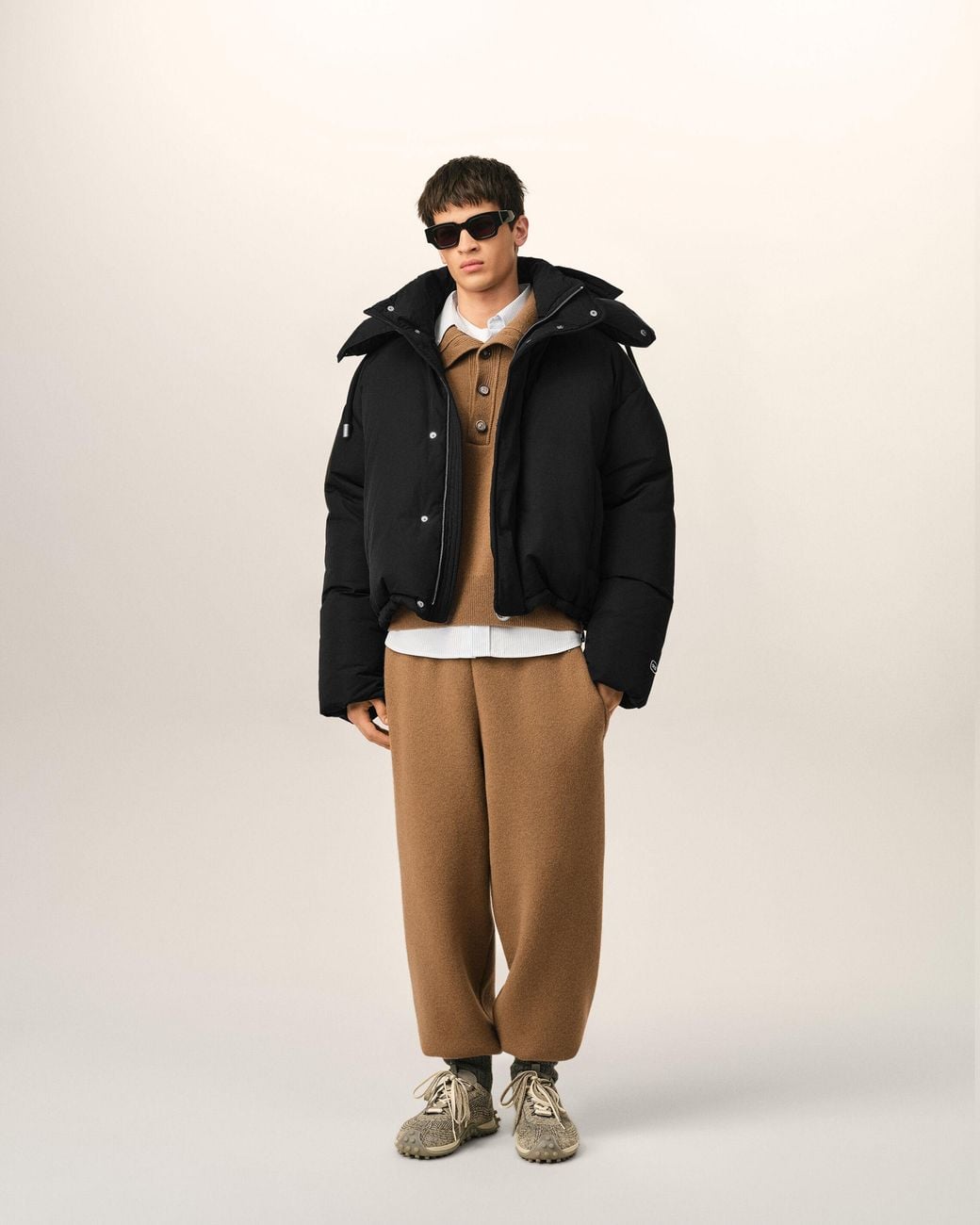 AMI Black Hooded Nylon And Cotton Down Jacket With Ami De Coeur for men