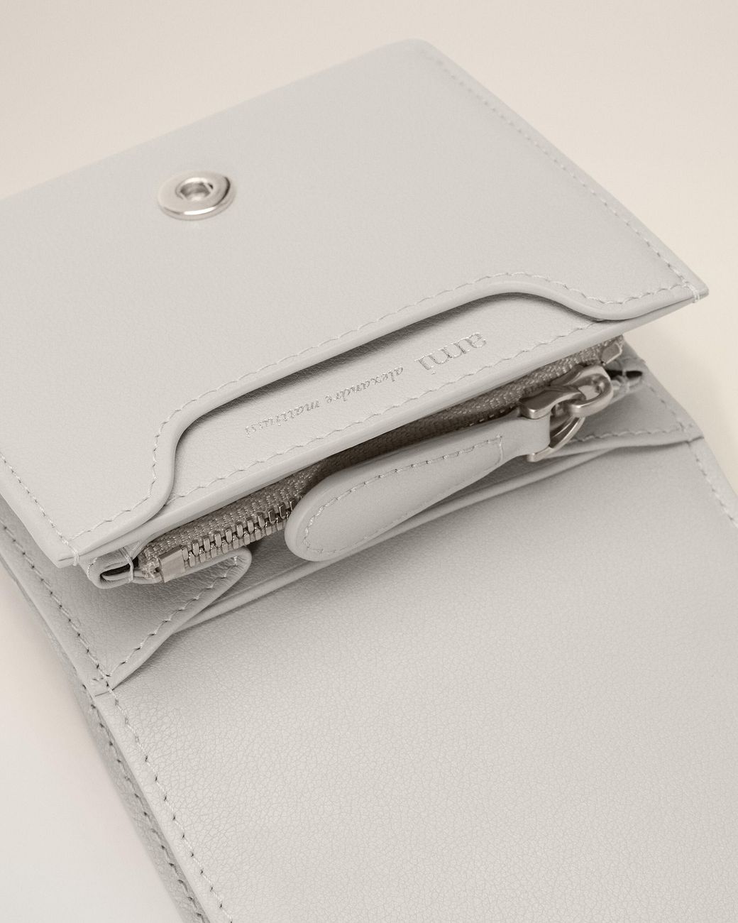 AMI White Paris Paris Cowhide Leather Compact Wallet