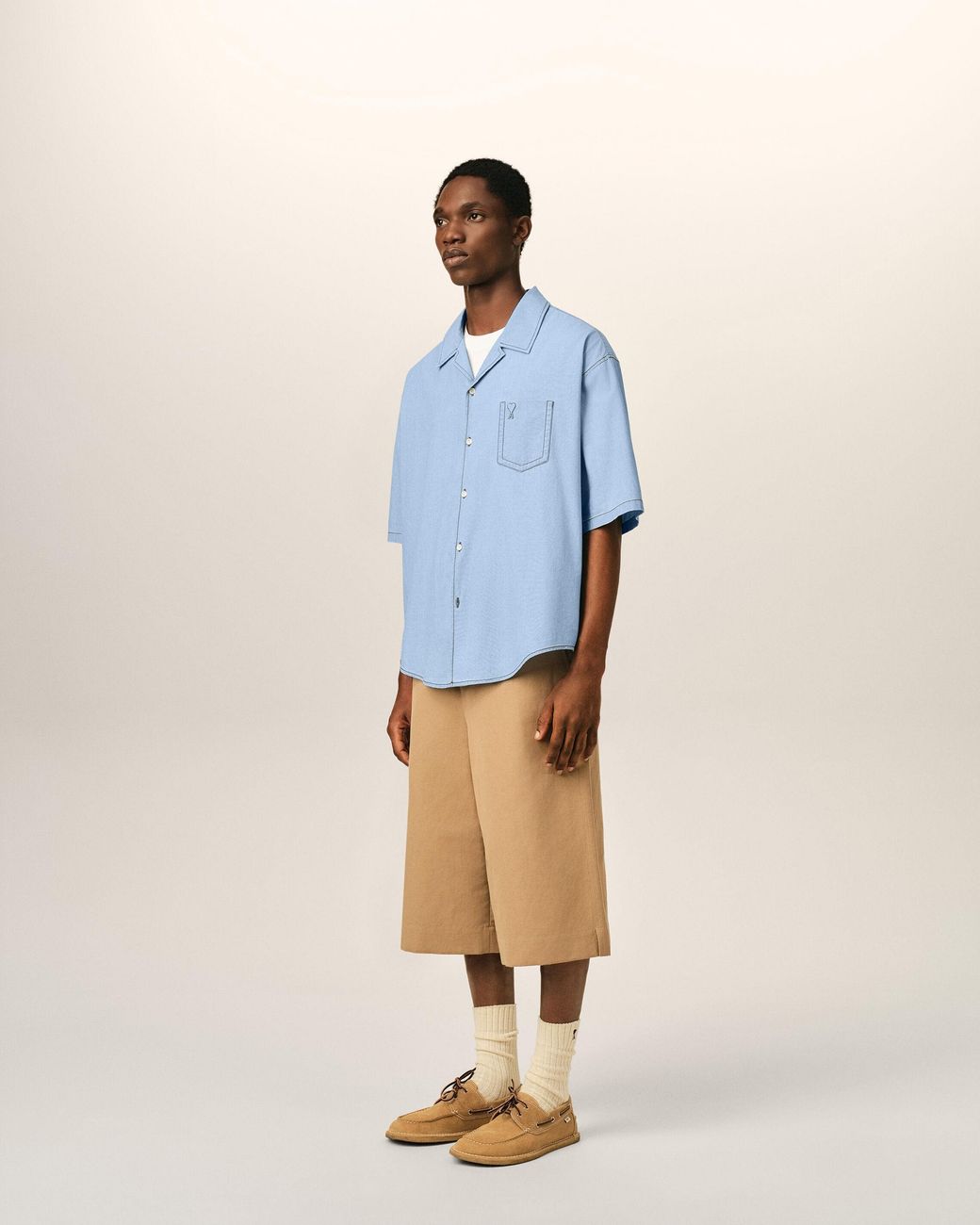 AMI Blue Boxy Cotton Short-Sleeve Shirt With Ami De Coeur for men