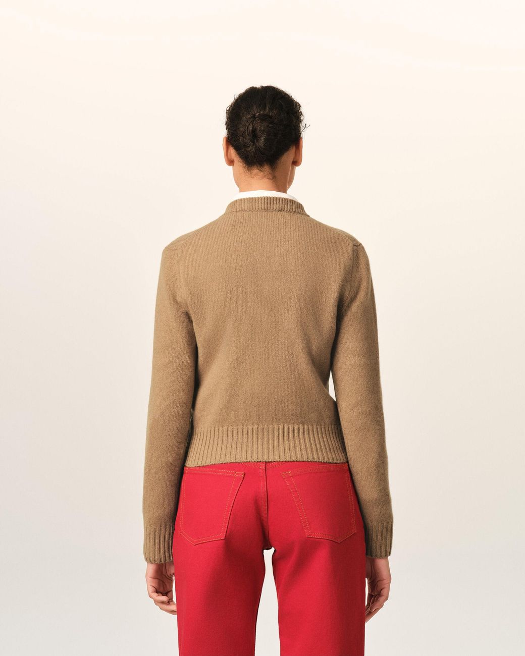 AMI Natural Crewneck Cashmere Cardigan With Ami De Coeur