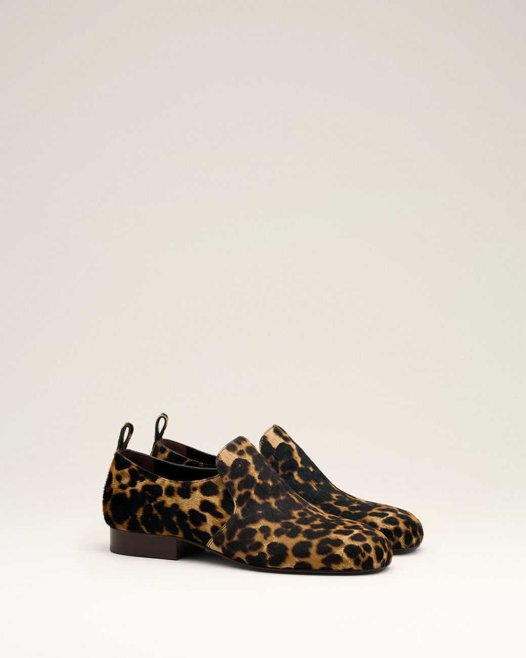 AMI Natural Leopard Printed Flat Cowhide Leather Shoes