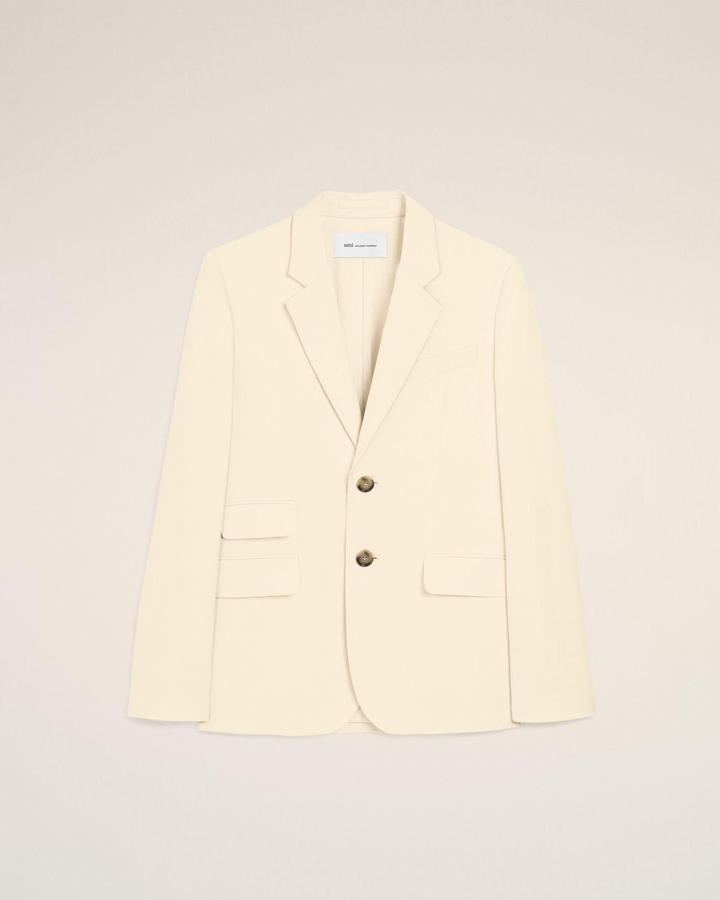 AMI Natural Single Breasted Boxy Cotton And Linen Blazer
