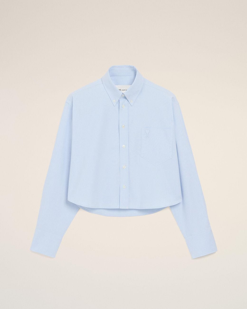 AMI Blue Cotton Cropped Embossed Ami De Coeur Shirt
