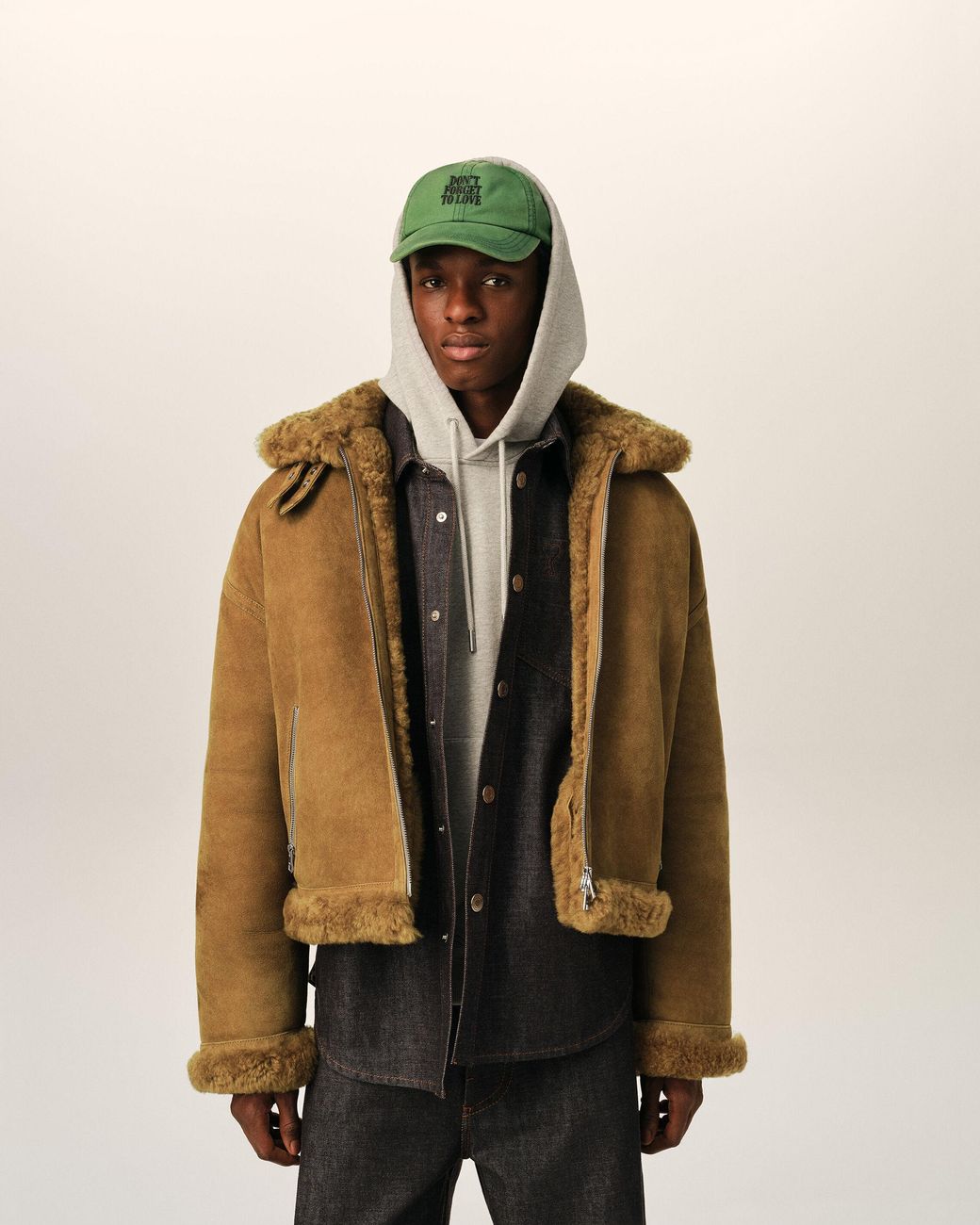 AMI Natural Sheep Shearling Aviator Jacket for men
