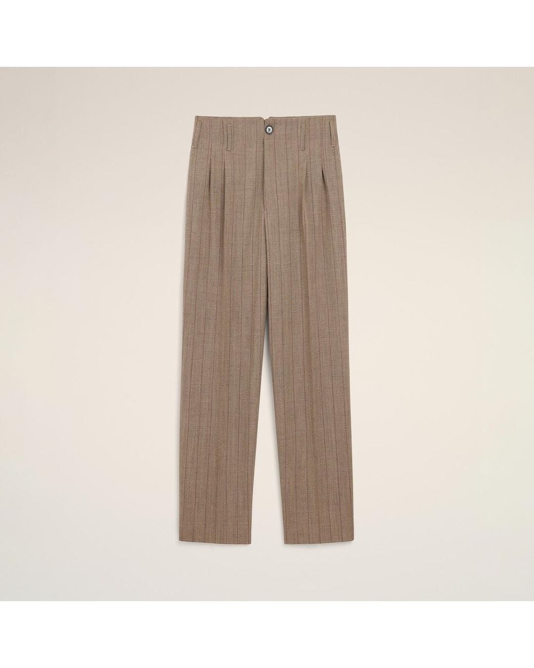 AMI Natural Striped Wool Two-Pleats Trousers for men