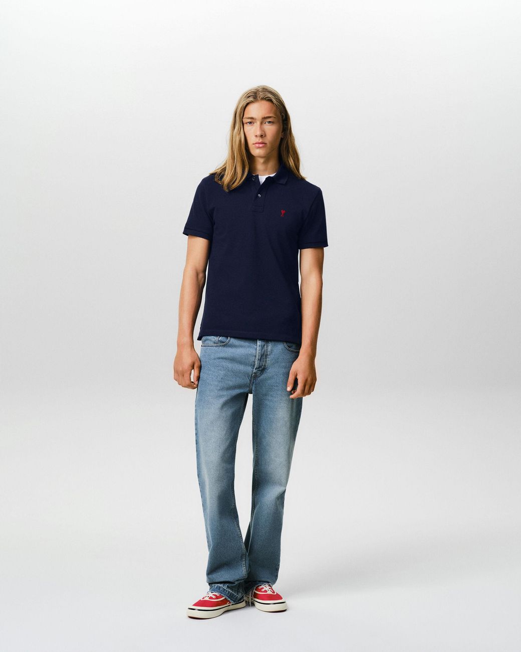 AMI Blue Cotton Polo With Ami De Coeur