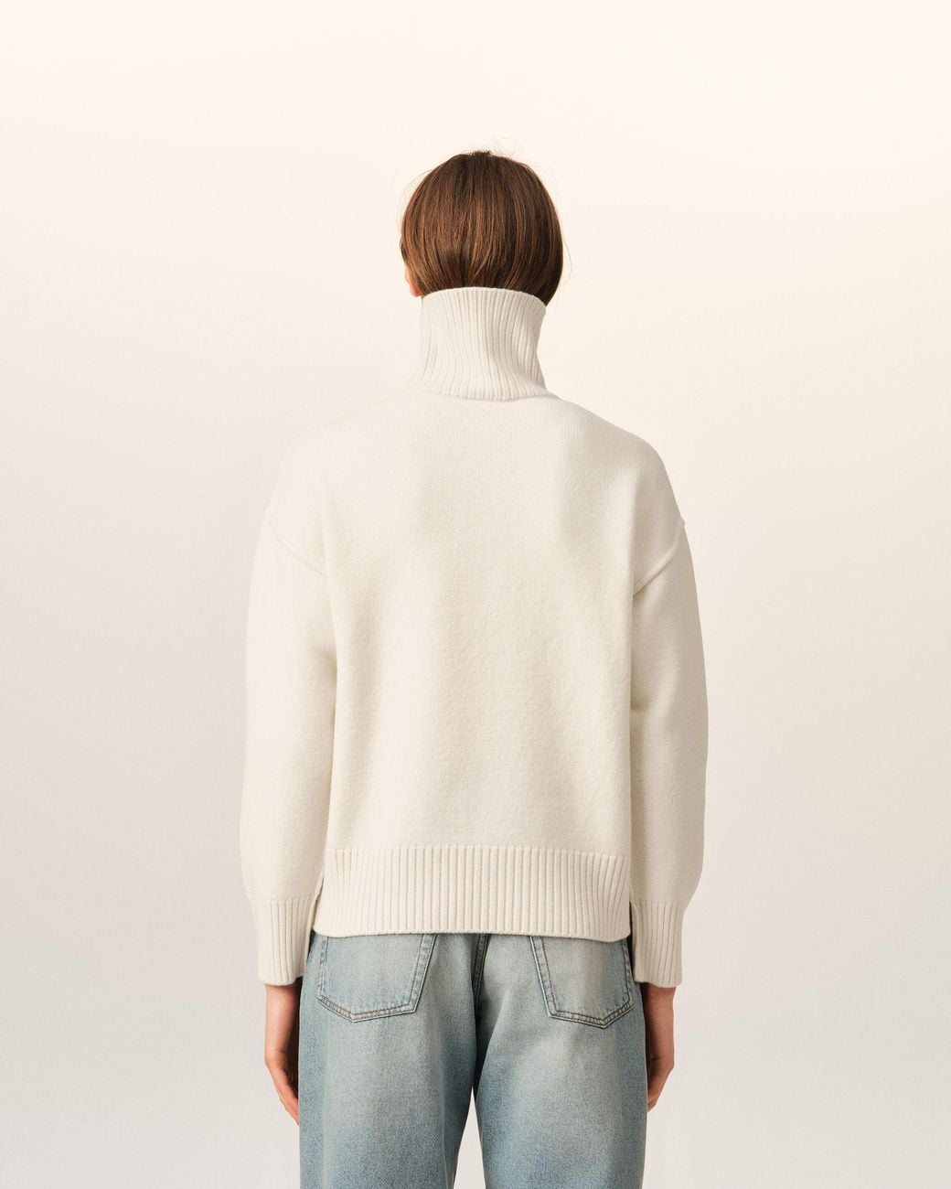 AMI Natural Funell Neck Wool Sweater With Ami De Coeur