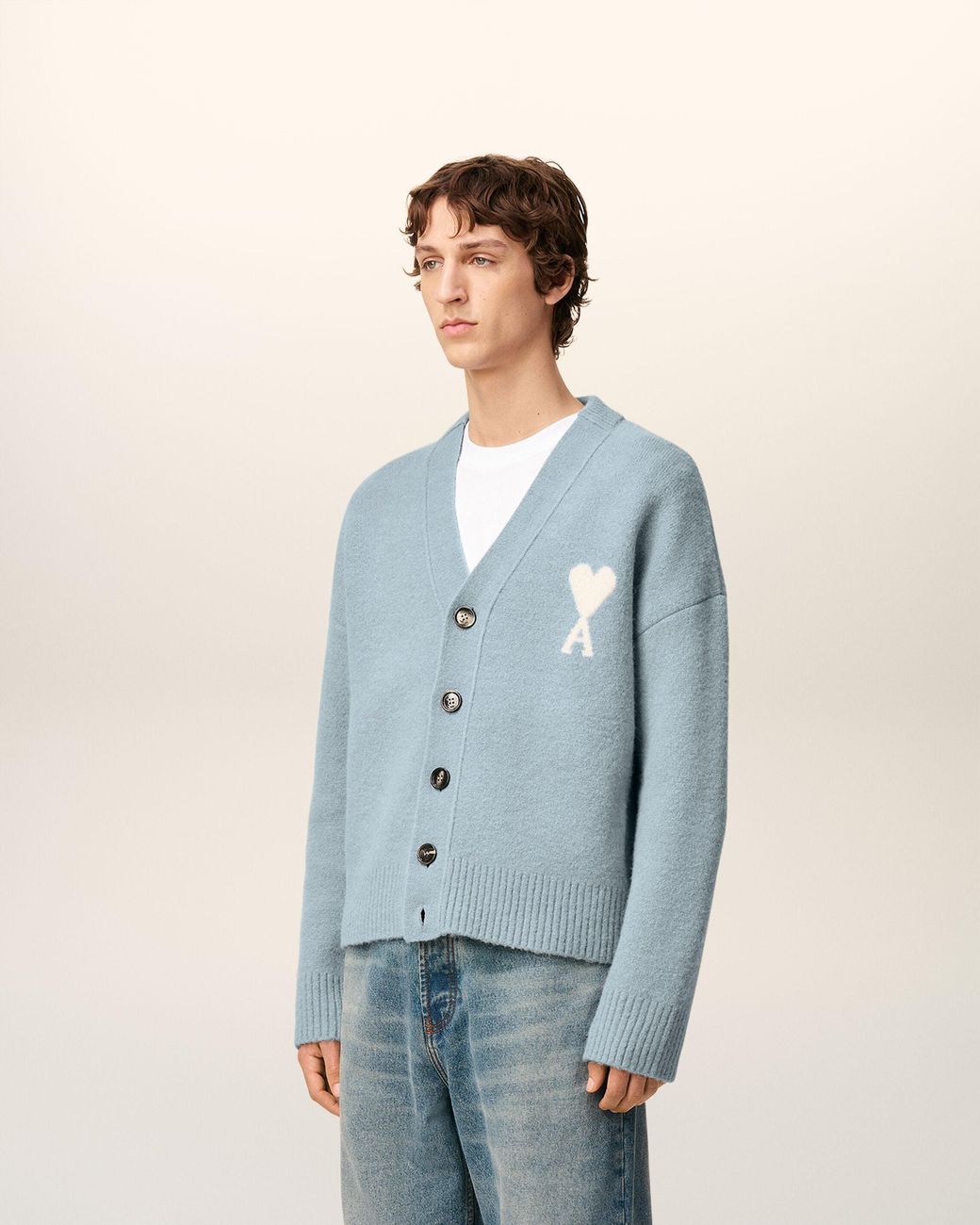 Ami Paris Alpaca Ami De Coeur Cardigan in Blue | Lyst