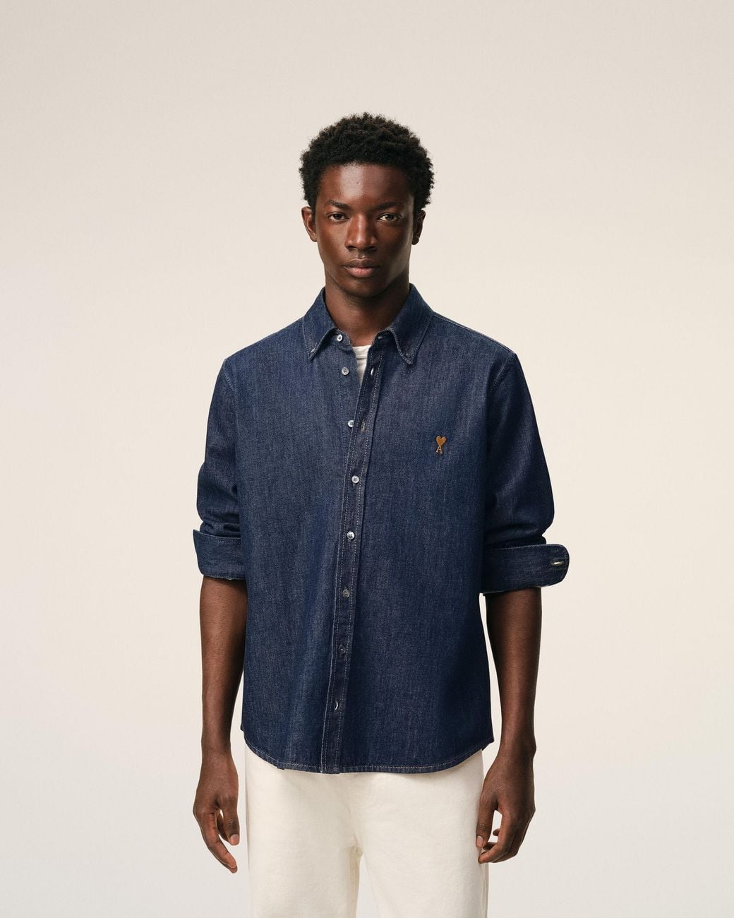 AMI Blue Denim Cotton Ami De Coeur Shirt