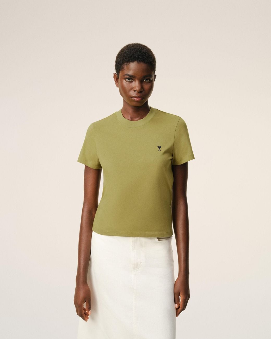 AMI Green Cotton Ami De Coeur Cropped T-Shirt