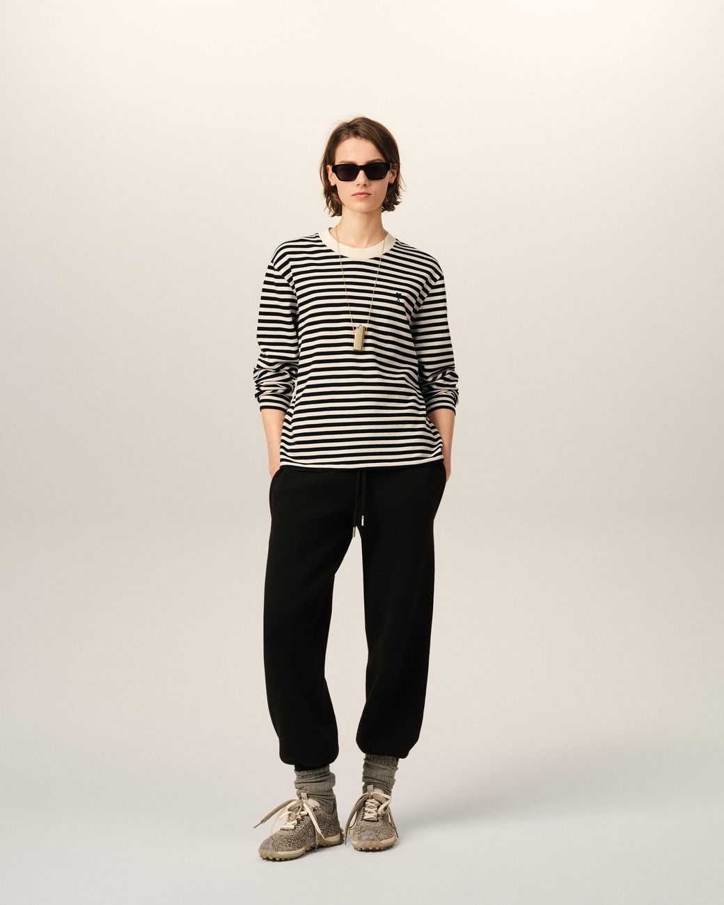 AMI Natural And Mariniere Cotton T-Shirt With Ami De Coeur