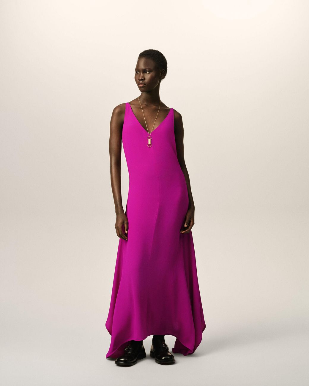AMI Pink Long Silk-Blend Godet Dress