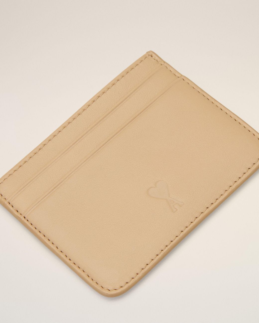 AMI Natural Cowhide Leather Card Holder With Ami De Coeur