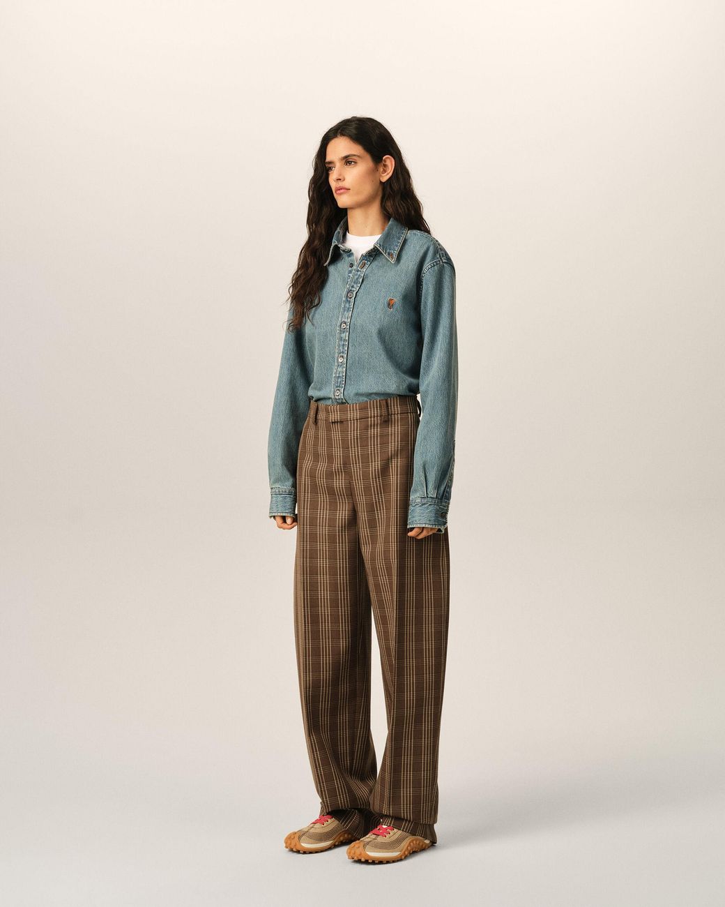 AMI Natural Balloon-Fit Checkered Wool Trousers
