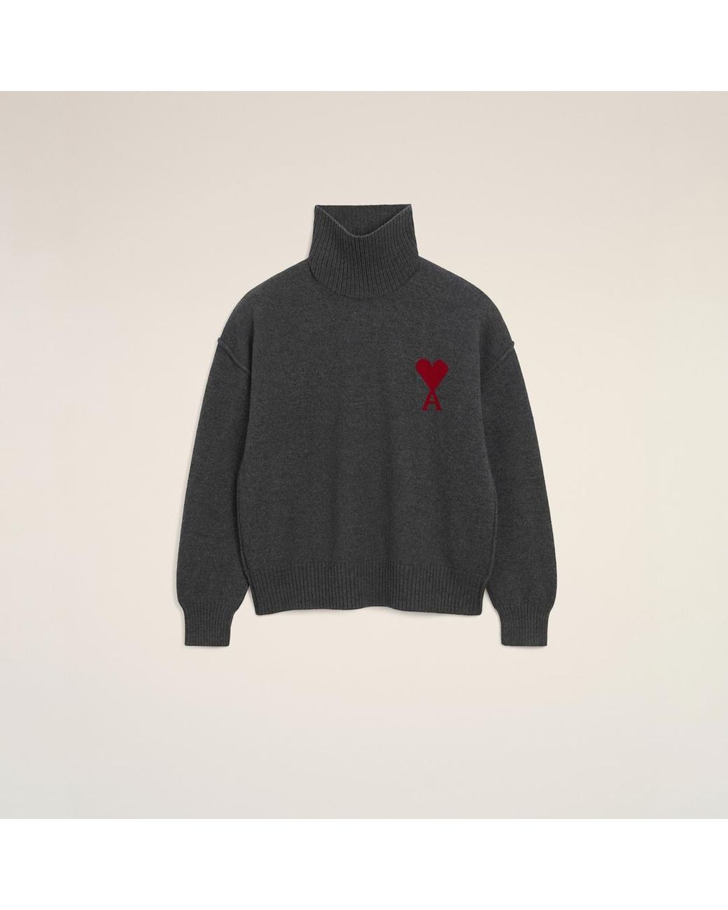 AMI Black Funell Neck Wool Sweater With Ami De Coeur
